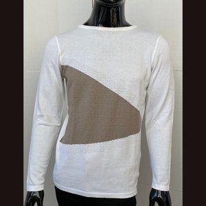 Emporio Armani White and Taupe Tan Cotton Summer Knit Sweater Ital Sz 52/ US 42